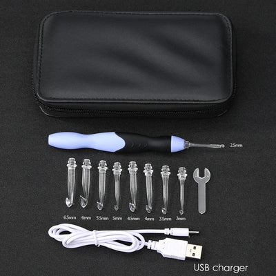 9 in 1 USB Light Up Crochet Hooks Handmade Knitting Needles LED Sewing Tools Set DIY Weaving Sweater Tool Kit Sewing Accessories