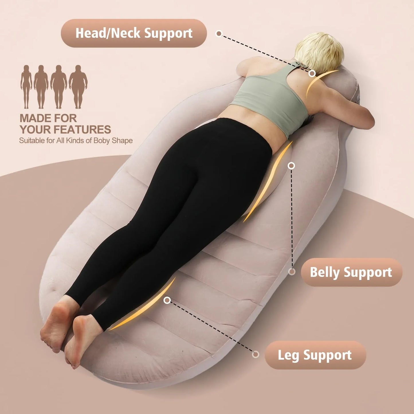 Inflatable Mattress Pregnancy Pillow O-type Yoga Mat With Belly Hole Best For Prone Sleepers （Need to inflate by oneself）