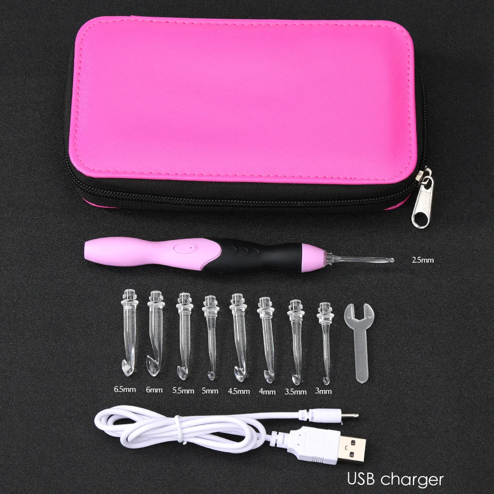 9 in 1 USB Light Up Crochet Hooks Handmade Knitting Needles LED Sewing Tools Set DIY Weaving Sweater Tool Kit Sewing Accessories